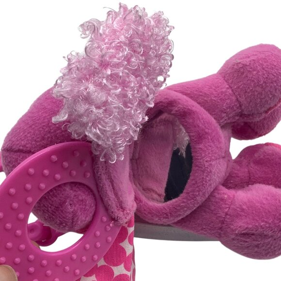 Infantino Lil Teether Pink Dog Plush Toy Mirror 5”x5” Carseat Clip 2010 - Picture 5 of 7